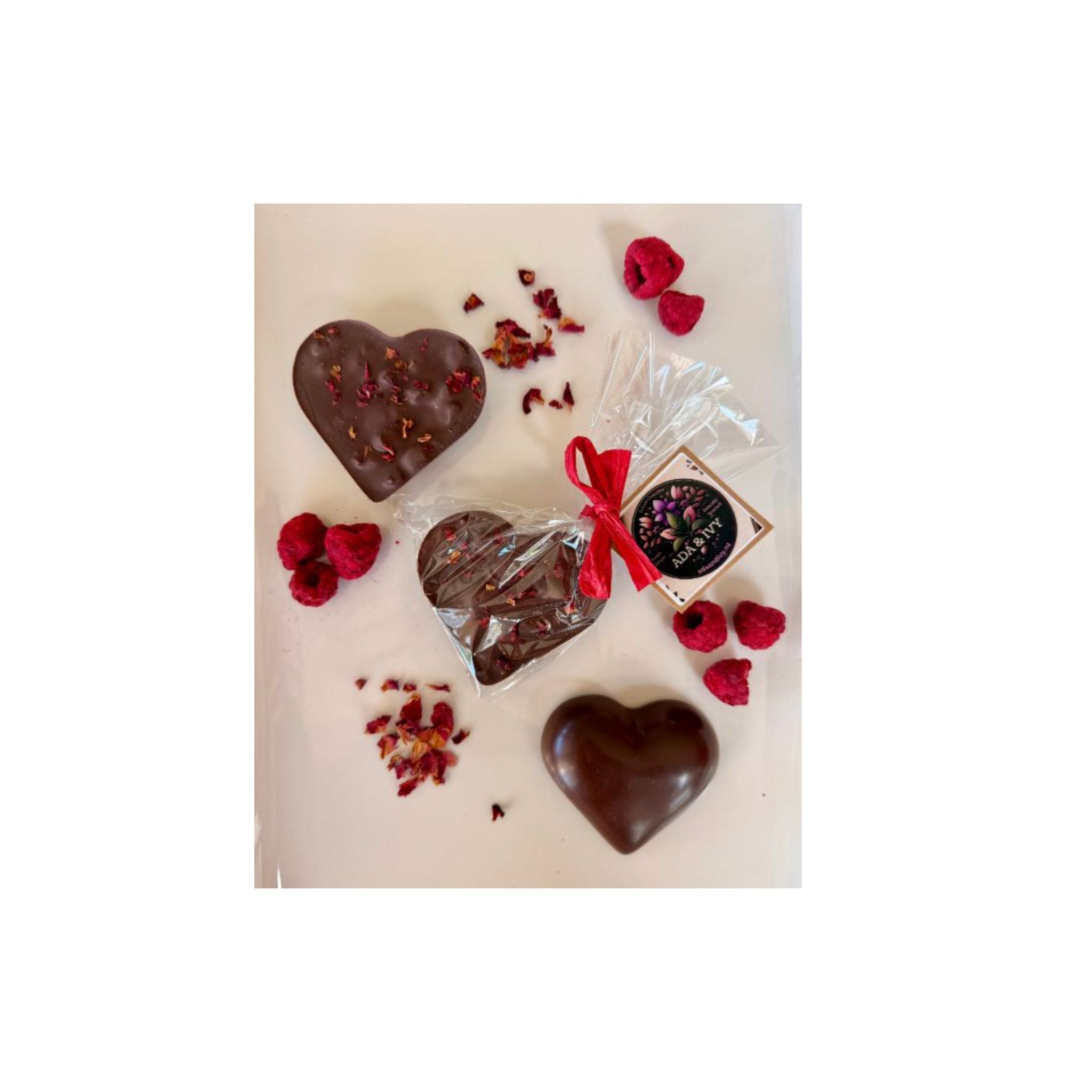 Raspberry and Rose Petal Locally Made Chocolate Hearts