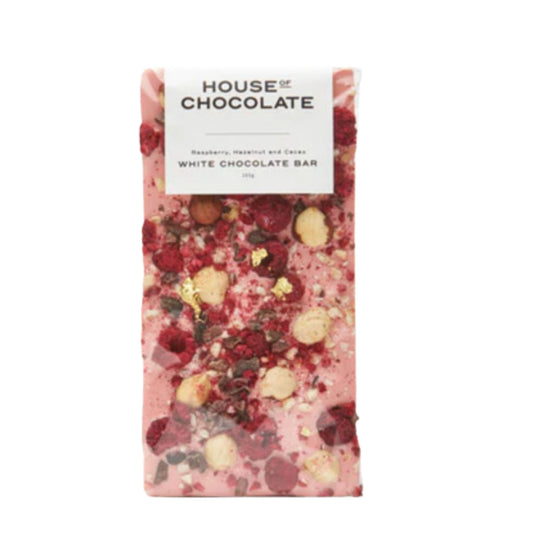 Raspberry, Hazelnut and Cacao White Chocolate Bar